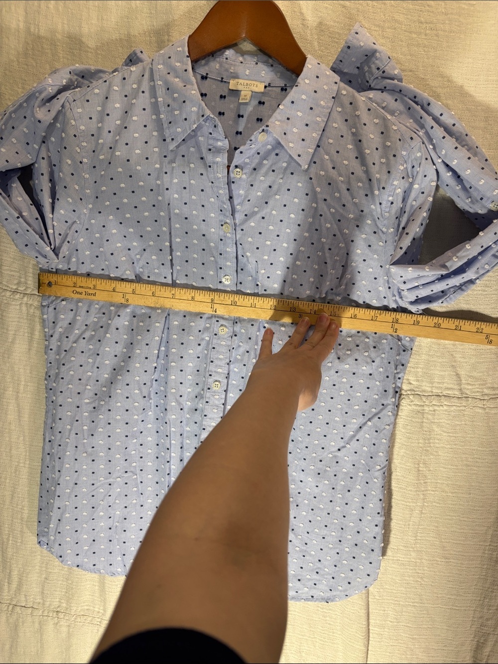 Talbots Blue White Striped Polka Dot Button-Down Shirt Blouse Medium 100%Cotton - Picture 6 of 8